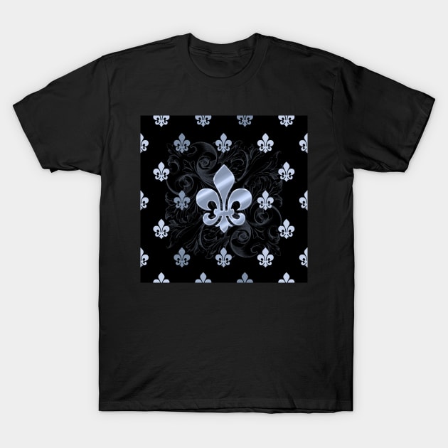 Fleur de Lys-Black & Silver T-Shirt by SSSowers